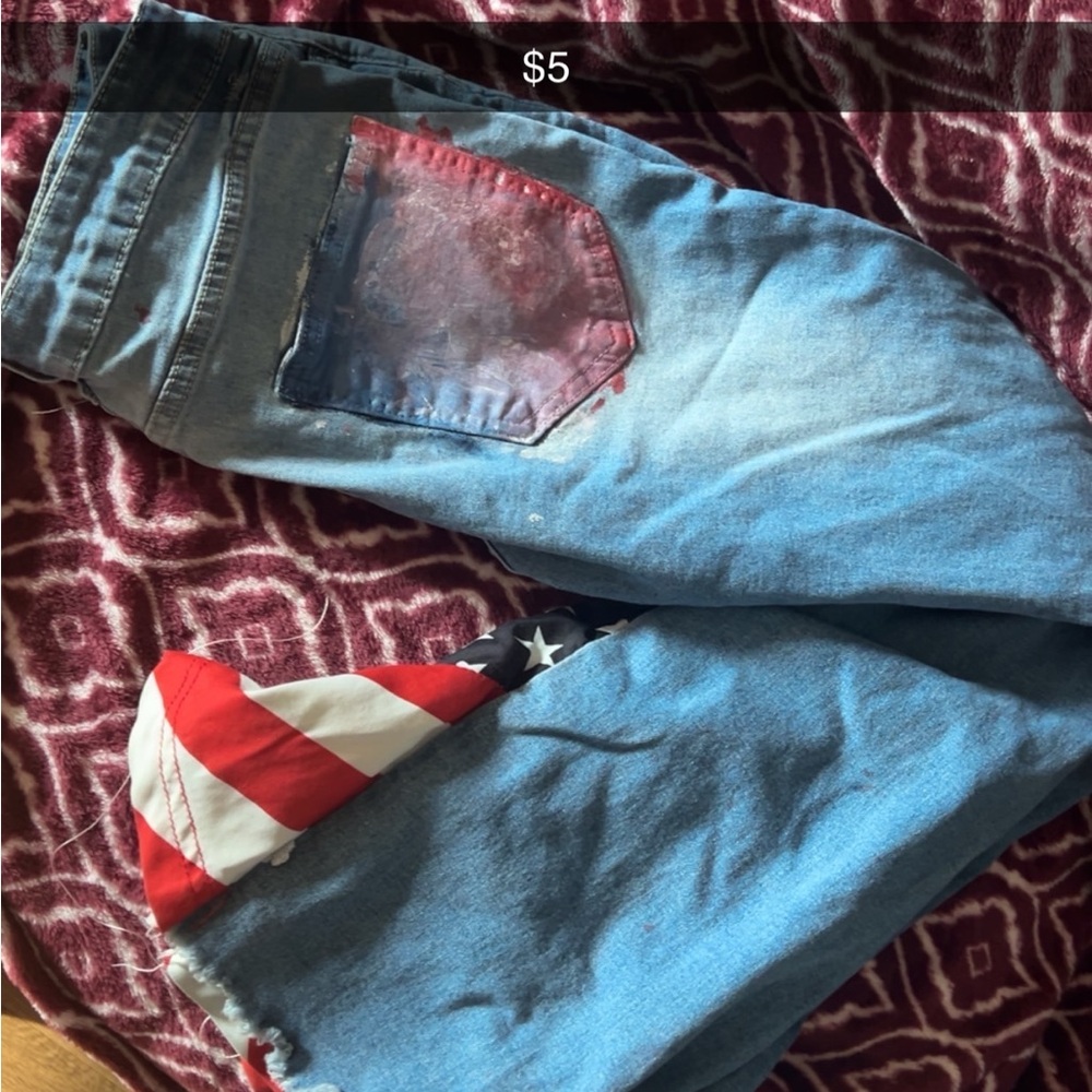 Stylish Blue Jeans with Red and White Accents